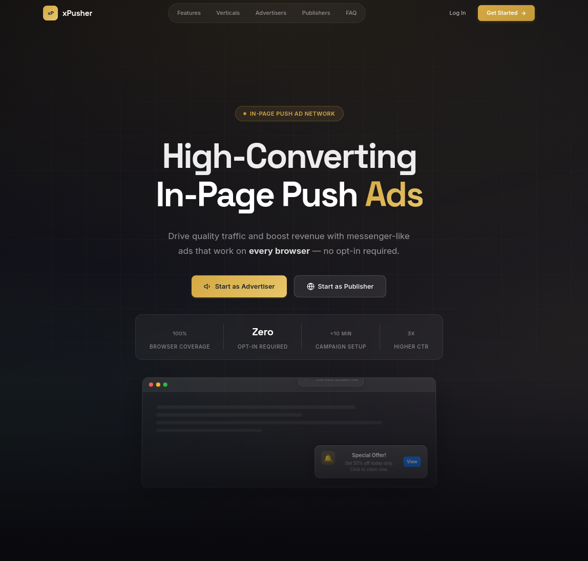 xpusher.net — Rede de In-Page Push Ads de Alta Conversão